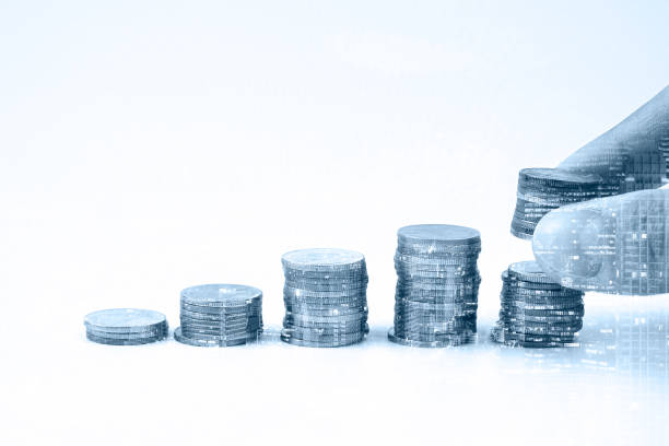 istock Men hand stacking coin with modern city background, Finance and saving concept 813232202
