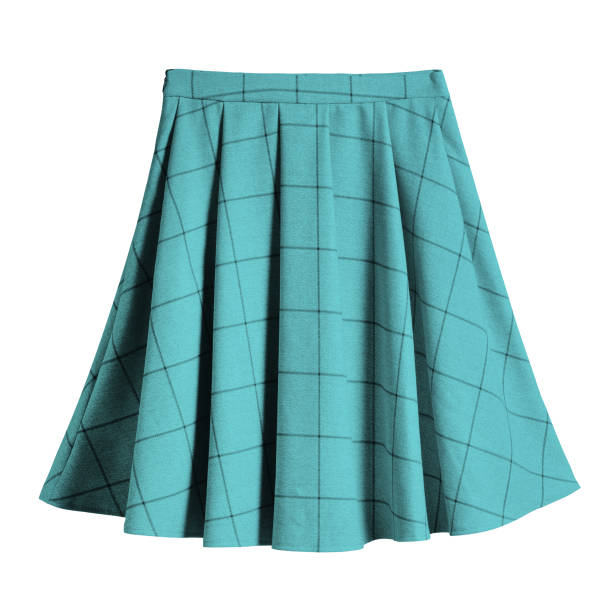 istock Turquoise checkered pleated cotton midi skirt isolated 813232556