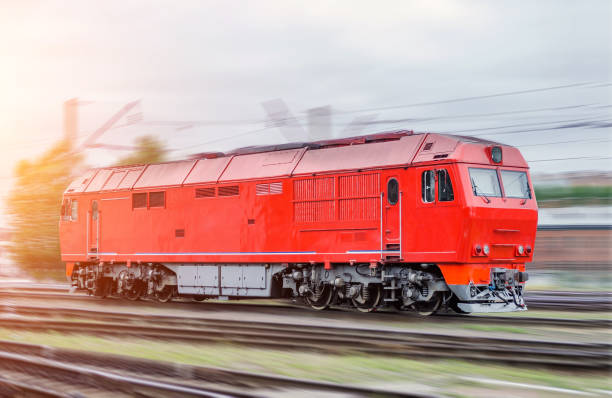 istock Modern diesel locomotive train railway in motion speed, shunting work 813232868