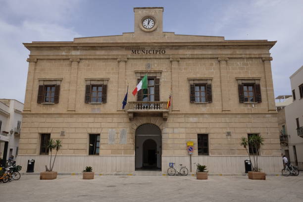 town hall of favignana town hall of favignana egadi islands photos stock pictures, royalty-free photos & images
