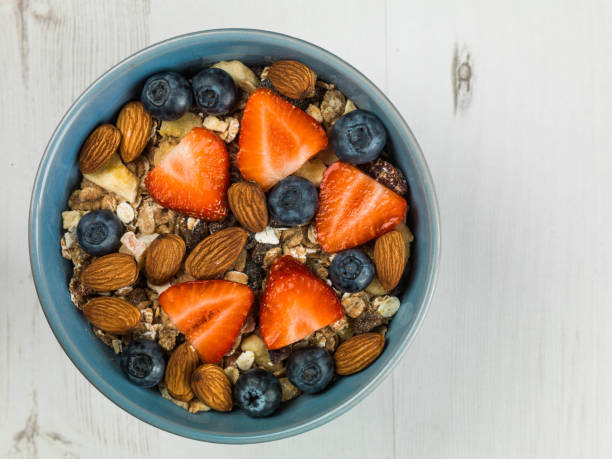 Muesli Cereals With Strawberries and Blueberries Fruit