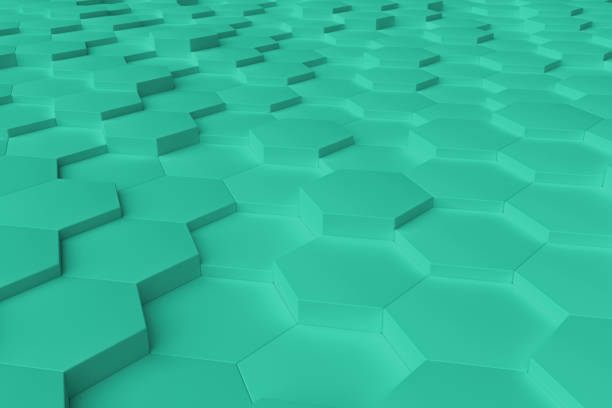 istock Cyan monochrome hexagon tiles abstract background 813243412