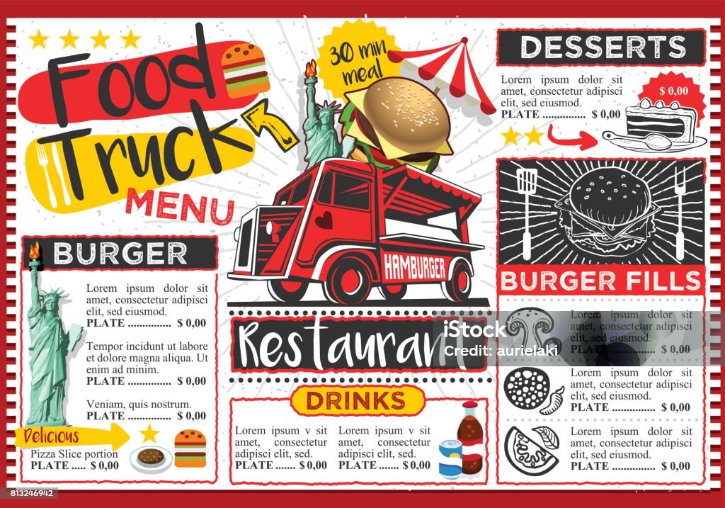 Food Truck Festival Vector Menu Template Design Food truck festival vector menu template design. Menu stock vector