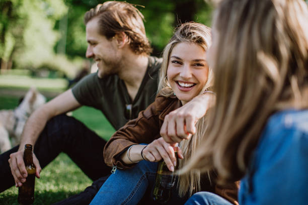 istock Laughing and cold beer for summer beginning 813253418
