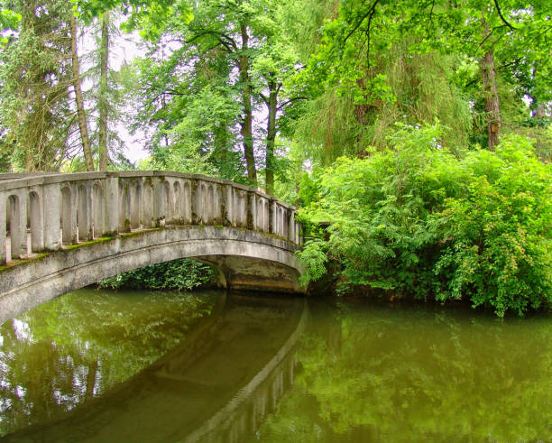 istock A stone bridge is reflected in the water . 813258120