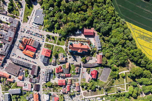 aerial view of the Otmuchow town center in Poland