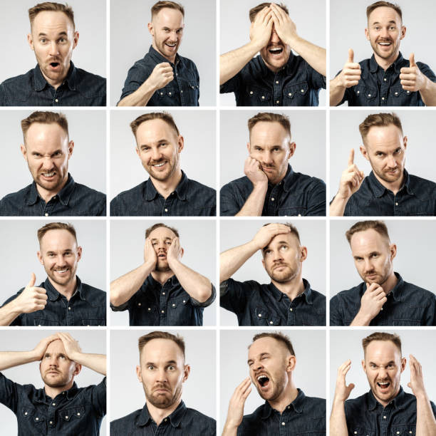 istock Set of young man's portraits with different emotions and gestures isolated 813275108