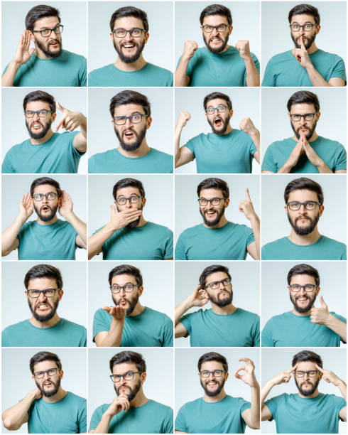 istock Set of young man's portraits with different emotions and gestures isolated 813275246