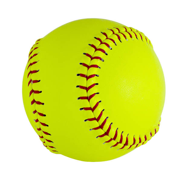 Softball isolated on white background. Softball isolated on white. Leather and seam details are visible  Clipping path is included base sports equipment photos stock pictures, royalty-free photos & images