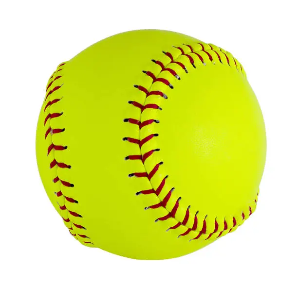 Softball isolated on white. Leather and seam details are visible  Clipping path is included