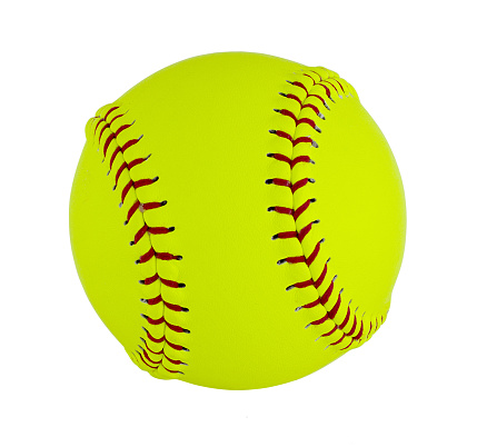 Softball isolated on white. Leather and seam details are visible  Clipping path included