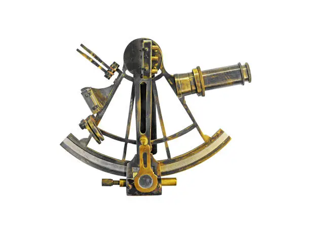 Ancient bronze navigation Sextant Astrolabe, isolate on white background