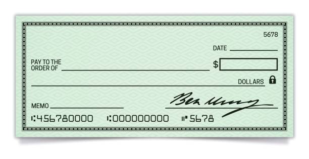 Blank Check Blank Bank and Credit Union cheque with space for your copy. cheque financial item stock illustrations
