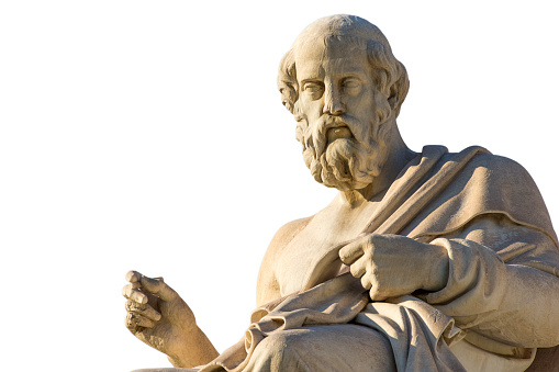 Greek philosopher Plato in front of the National Academy of Athens