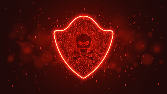 Red Led Hacker Computer Hightech Computer Concept A Red Glowing Neon Shield From A Binary Code ...