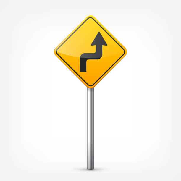 istock Road yellow signs collection isolated on white background. Road traffic control.Lane usage.Stop and yield. Regulatory signs. Curves and turns 813306764