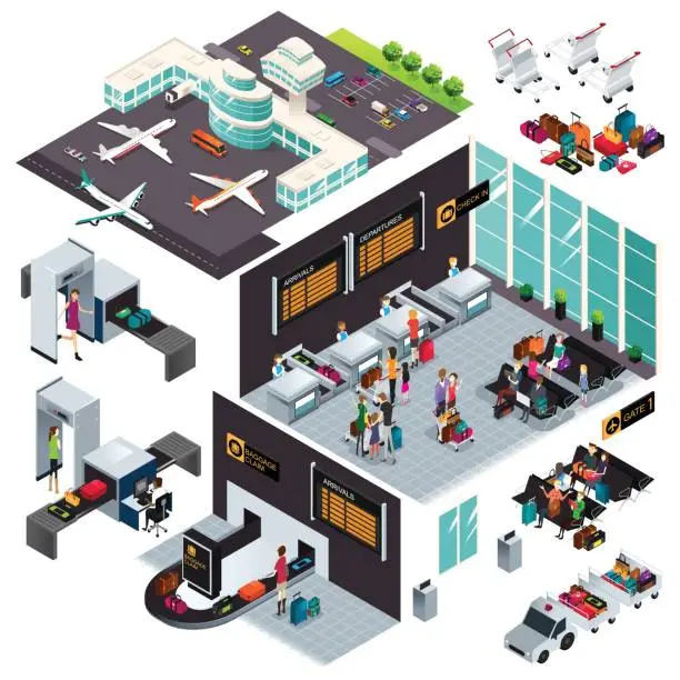 Vector illustration of Isometric Design of an Airport