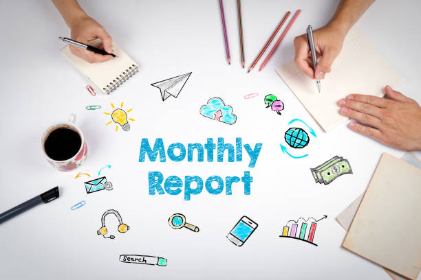 istock Monthly Report. The meeting at the white office table 813319848