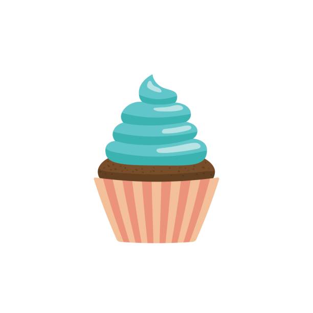 кекс значок плоский - cupcake stock illustrations
