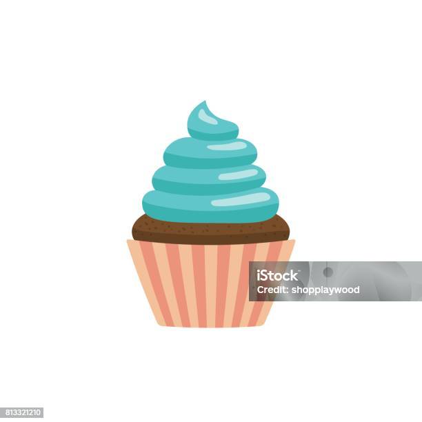 Cupcake Icon Flat Stock Illustration - Download Image Now - Cupcake, Computer Graphic, Candle