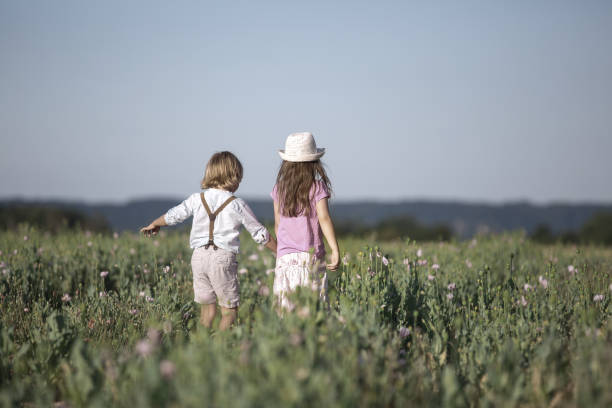 istock Two childs in a green field 813326516