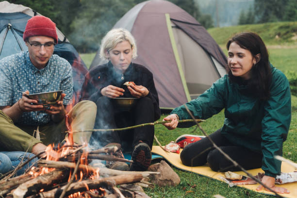 istock Friends sitting near the campfire in camping 813338686