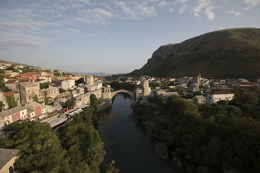 Historic bridge over the Neretva river in Mostar, Bosnia Herzegovina