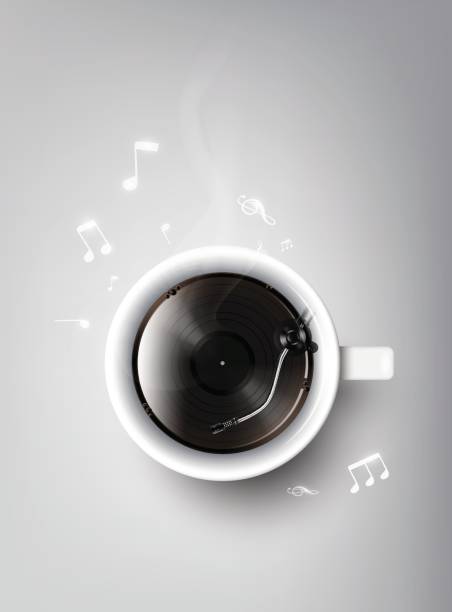 ilustraciones, imágenes clip art, dibujos animados e iconos de stock de realista taza de negro café, disco vinilo en taza, ilustración vectorial - steam coffee cup black coffee non alcoholic beverage