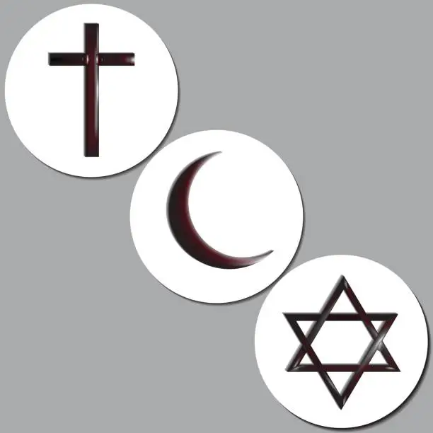 Vector illustration of Symbols of the world religions - Christianity, Islam and Judaism