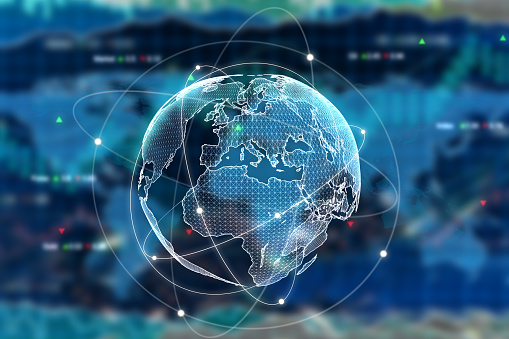 Digital globe on forex background. International business concept. 3D Rendering