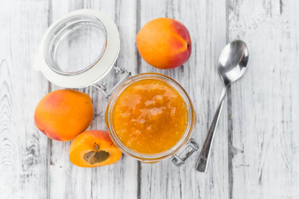 Some homemade Apricot Jam (selective focus) as detailed close-up shot