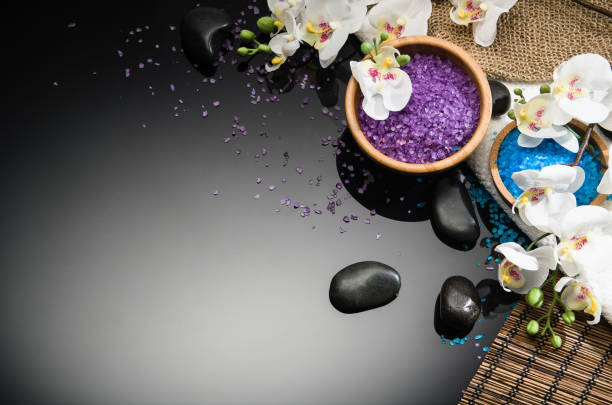 istock Spa concept on black background. Top view with copy space 813439414