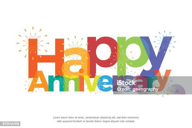Happy Anniversary Colorful With Fireworks Stock Illustration - Download Image Now - Anniversary, Celebration, Text