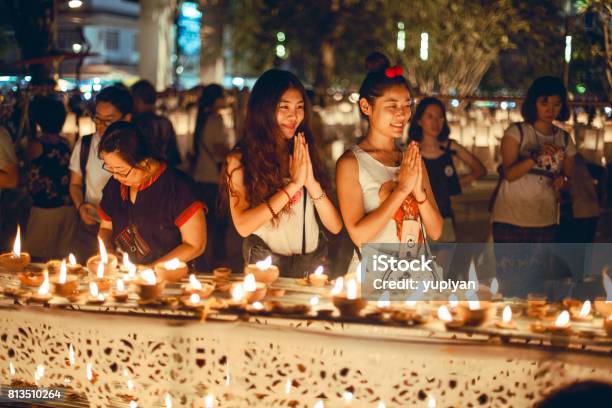 People Praying In Loy Krathong Festival Of Thailand Stock Photo - Download Image Now