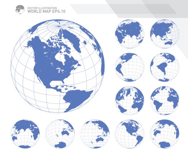 지구 모든 대륙 지구를 보여주는입니다. 디지털 세계 세계 벡터입니다. 점선된 세계 지도 벡터입니다. - 경도 stock illustrations
