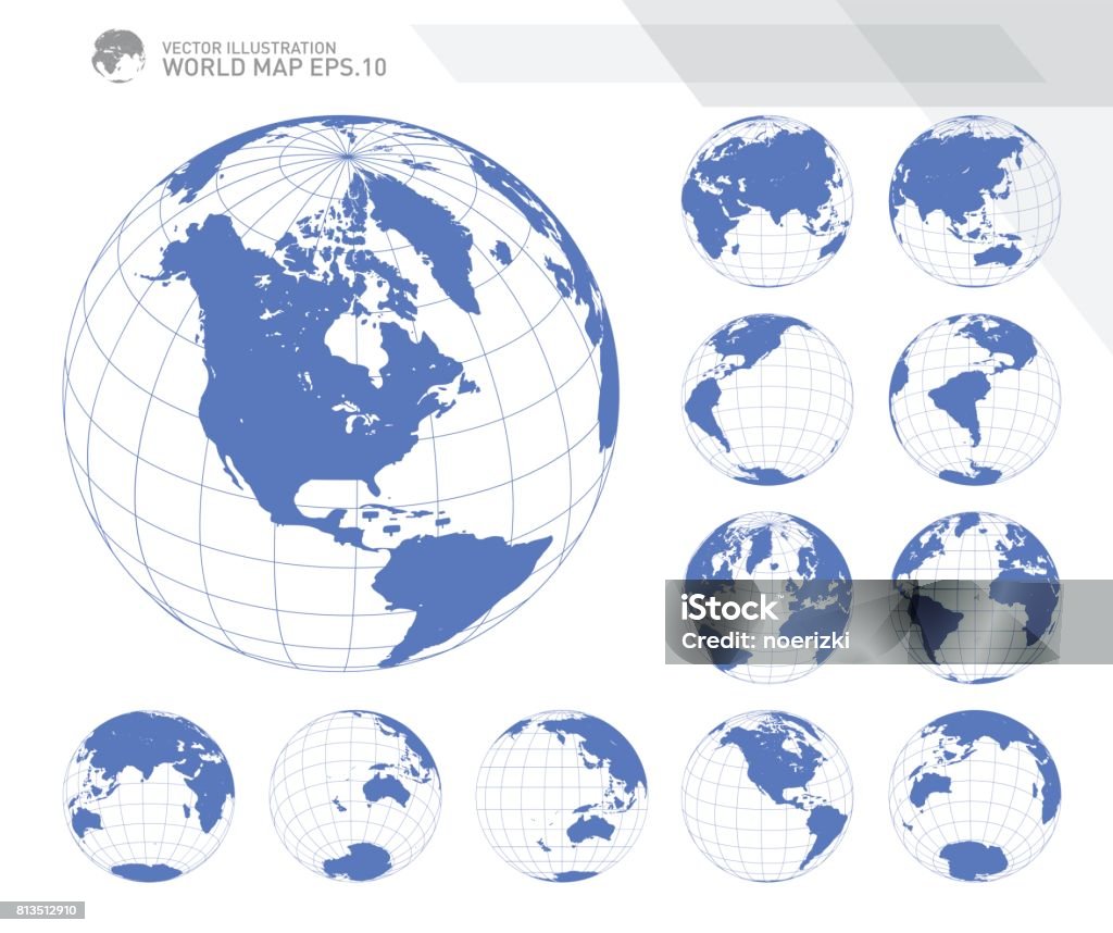 Globes showing earth with all continents. Digital world globe vector. Dotted world map vector. Globe - Navigational Equipment stock vector