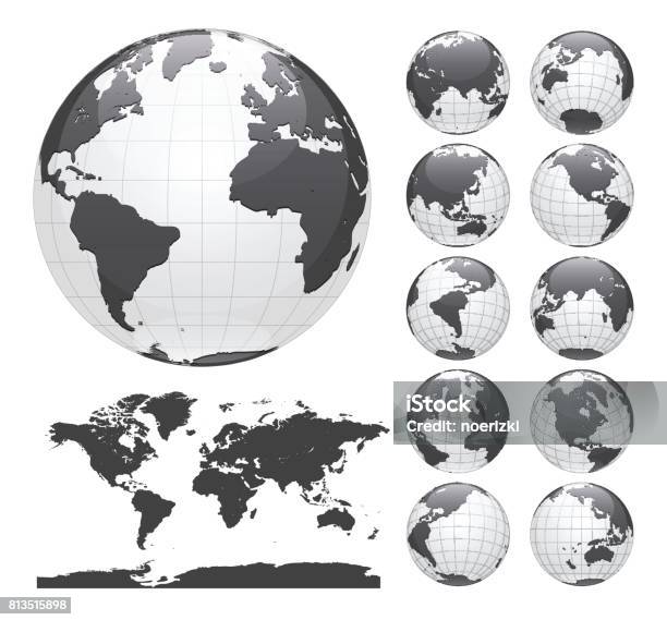 Globes Showing Earth With All Continents Digital World Globe Vector Dotted World Map Vector Stock Illustration - Download Image Now
