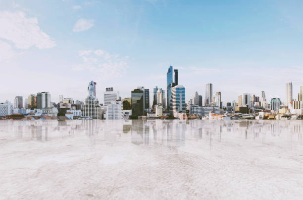 istock Panoramic Bangkok cityscape with empty concrete floor 813520570