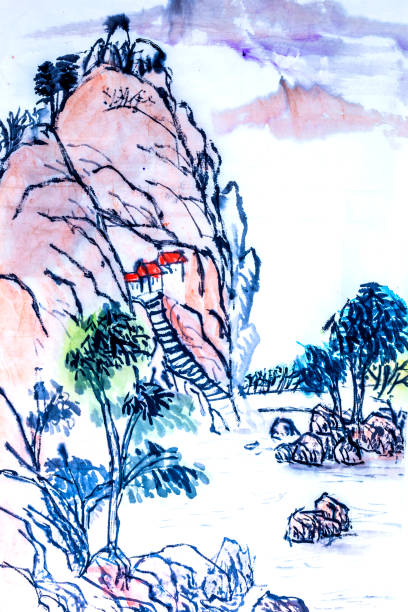 韓国の自然風景水墨画韓国の伝統絵画 - 自然の景観のベクターアート