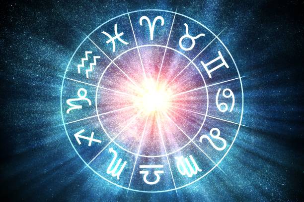 concept de l’astrologie et les horoscopes. signes du zodiaque en cercle. 3d illustration a rendu. - asterism photos et images de collection
