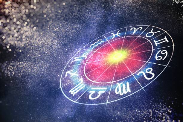 Astrology and horoscopes concept. 3D rendered illustration of zodiac signs in circle. stock photo