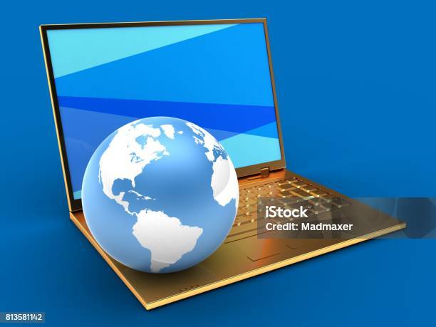 Map Golden Computer 3d Golden Computer And Earth Globe Stock Photo - Download Image Now ...