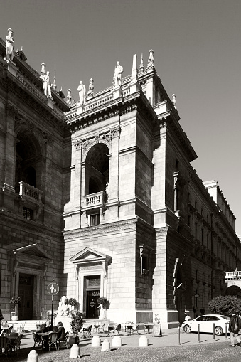 Budapest Hungary Oct. 5  2016:The Hungarian State Opera House  is a neo-Renaissance opera house located in central Budapest, on Andrássy út. Originally known as the Hungarian Royal Opera House, it was designed by Miklós Ybl, a major figure of 19th-century Hungarian architecture. Construction began in 1875, funded by the city of Budapest and by Emperor Franz Joseph I of Austria-Hungary, and the new house opened to the public on the 27 September 1884. It is the second largest opera house in Budapest and in Hungary.