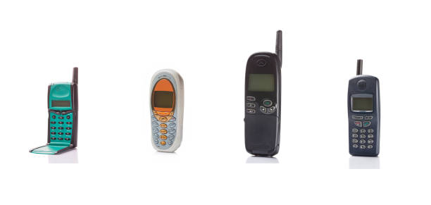 istock Old retro mobile phones isolated on white background 813587754