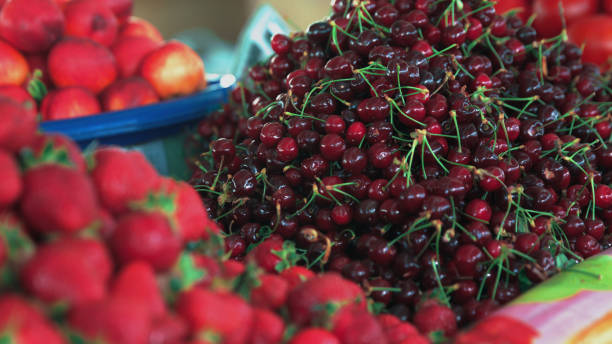 istock Grocery market. Strawberry and cherries 813588236