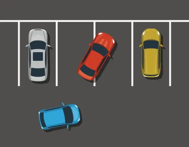 Vector illustration of Bad car parking top view illustration.