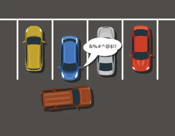 Vector illustration of Bad car parking top view illustration.