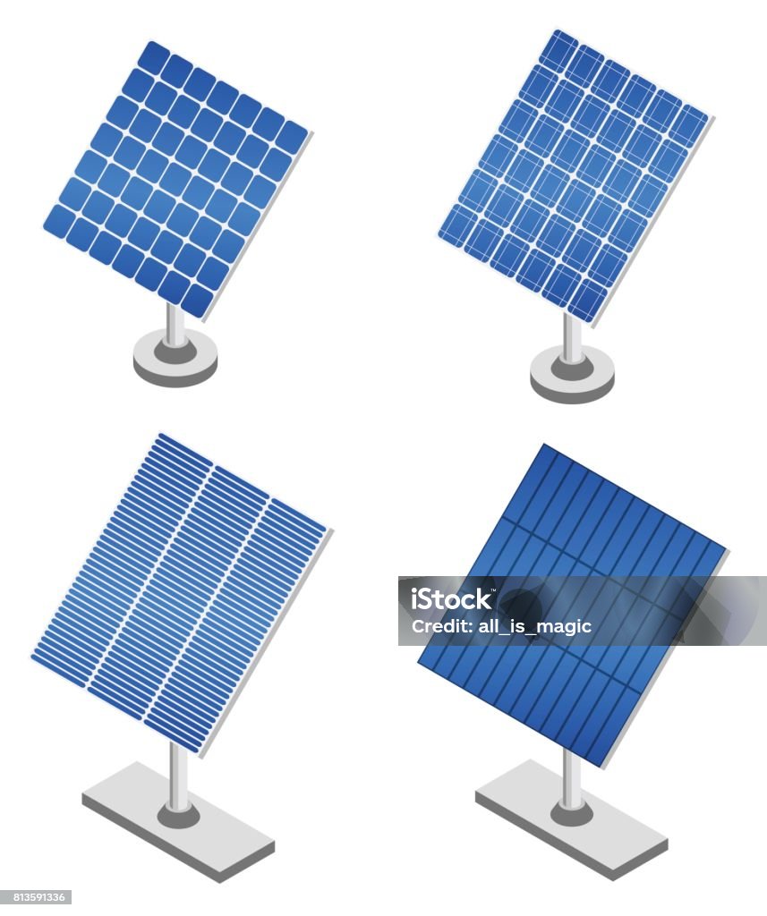 Ensemble de panneaux solaires en projection isométrique. - clipart vectoriel de Panneau solaire libre de droits