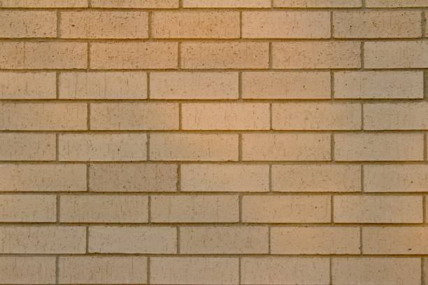 istock Creamy Tan Colored Brick Wall Background with Cloud Filtered Light Cast 813594120