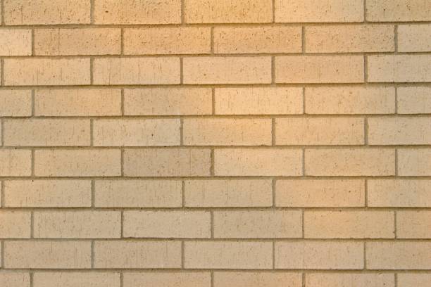 istock Creamy Tan Colored Brick Wall Background with Cloud Filtered Light Cast 813594152